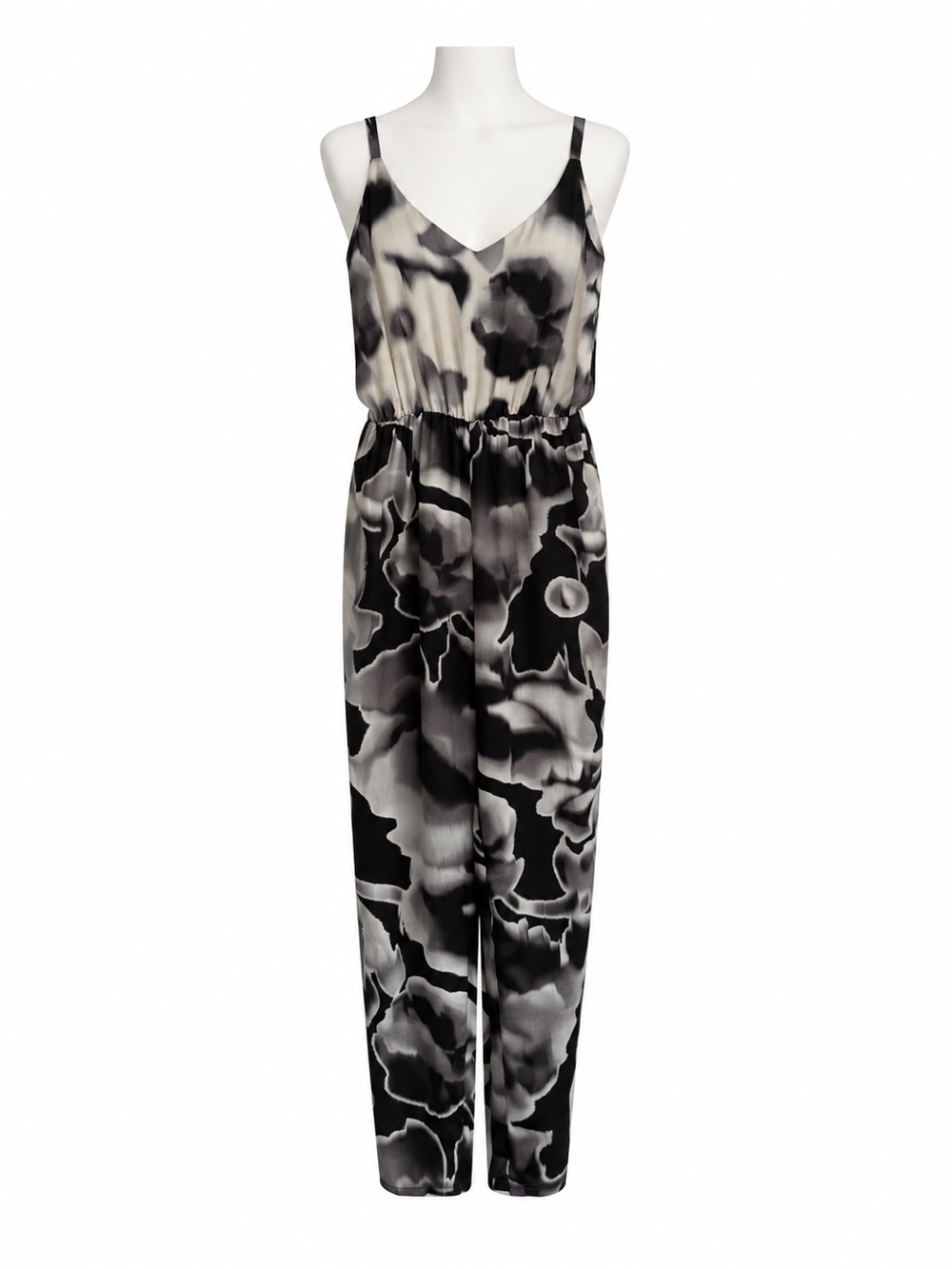 Size 4 Topshop Women’s Black Grey Floral V Neck Tapered Leg Cami Jumpsuit